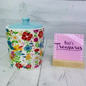 Orly Maison New York MUTICOLORED FLORAL Flowers Lidded Ceramic 6" Canister Jar
